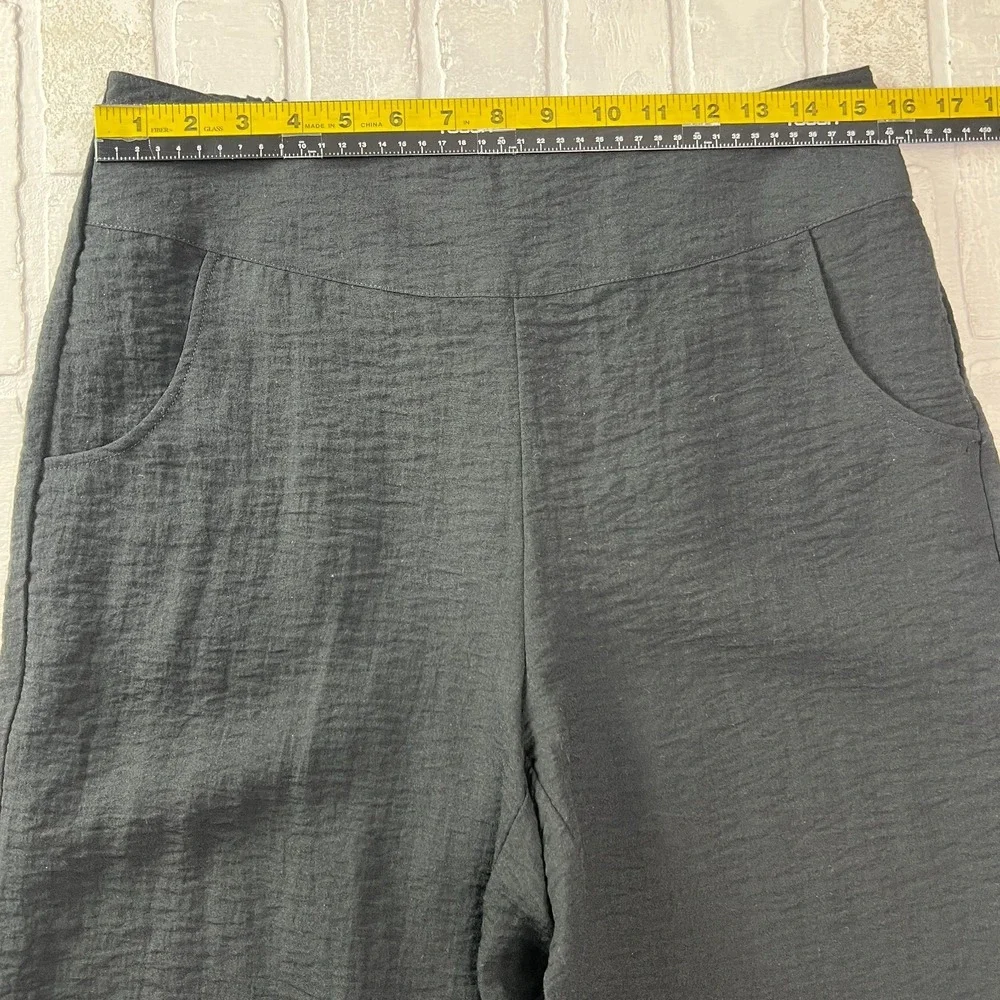 Habitat Ruched Ankle Pants Women Medium Black Solid Travel Stretch Office Career